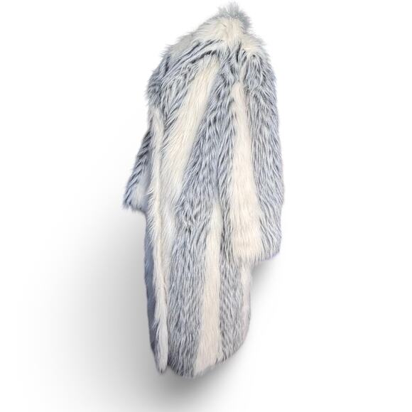 Vintage Donnybrook Faux Fur Long Coat White Gray Striped Plush Elegant Evening - Picture 3 of 12